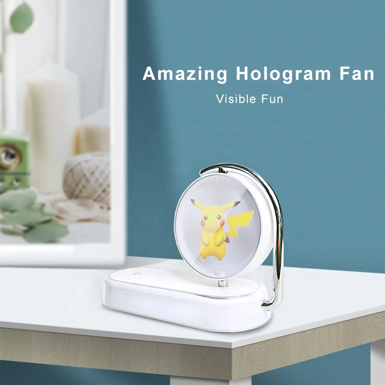 Bedroom Night Light Mobile Phone Bank Fast Qi Wireless Charger 3D Advertising Holographic Display Hologram LED Fan in The Air